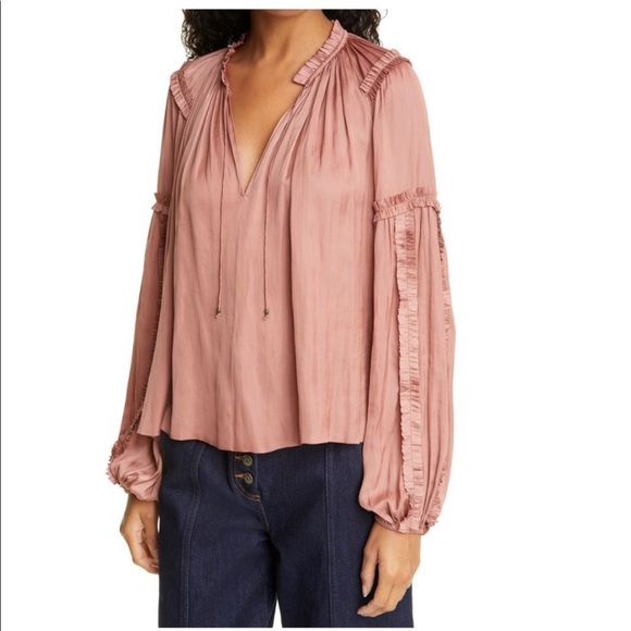 Ulla Johnson Tops - Ulla Johnson Mauve satin ruffled blouse size 0